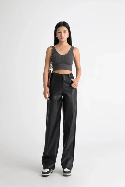 Vivienne Fleece-Lined Leather Wide-Leg Pants