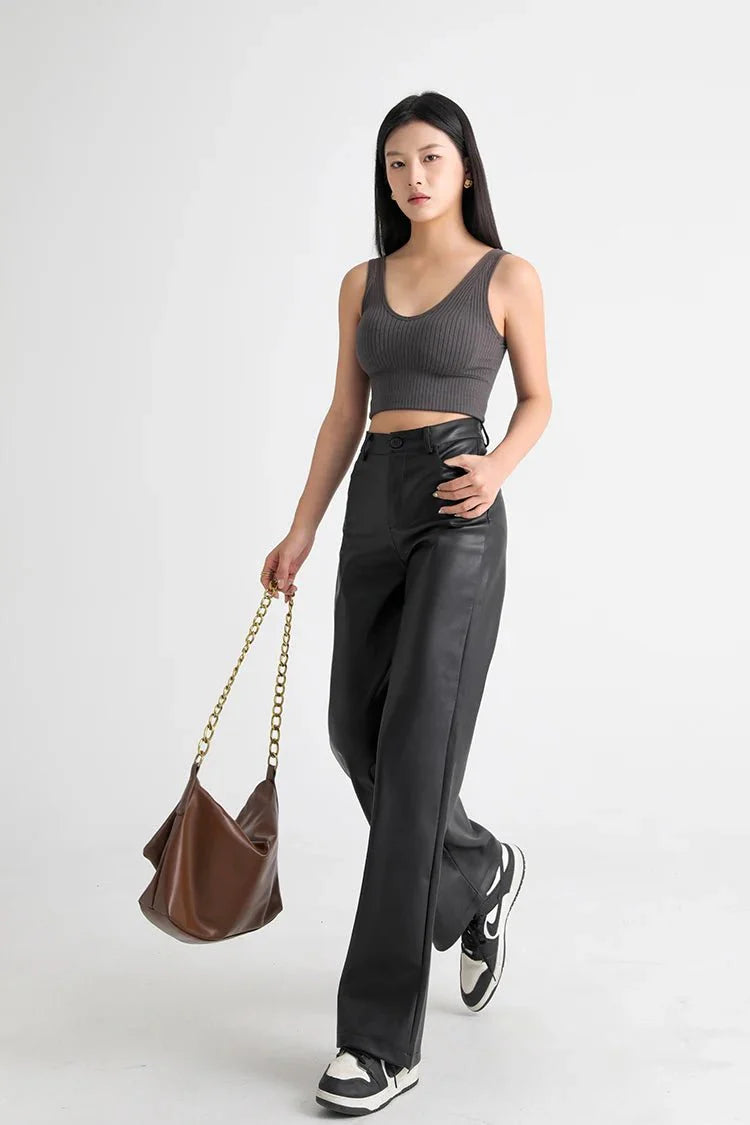 Vivienne Fleece-Lined Leather Wide-Leg Pants