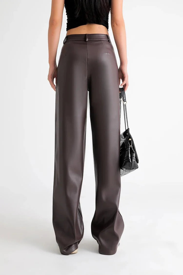 Vivienne Fleece-Lined Leather Wide-Leg Pants