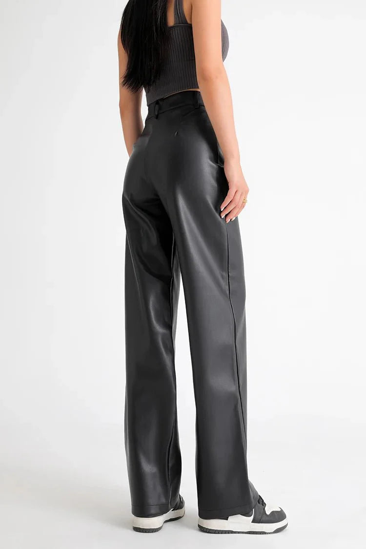 Vivienne Fleece-Lined Leather Wide-Leg Pants