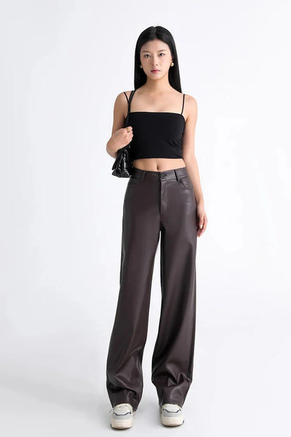 Vivienne Fleece-Lined Leather Wide-Leg Pants
