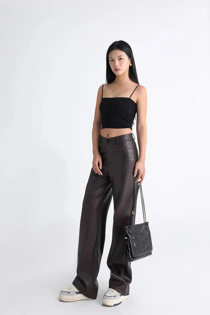 Vivienne Fleece-Lined Leather Wide-Leg Pants