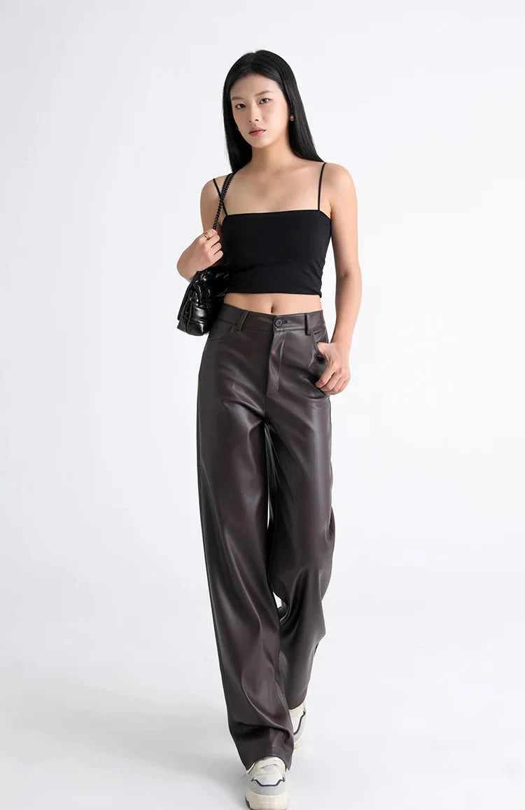 Vivienne Fleece-Lined Leather Wide-Leg Pants