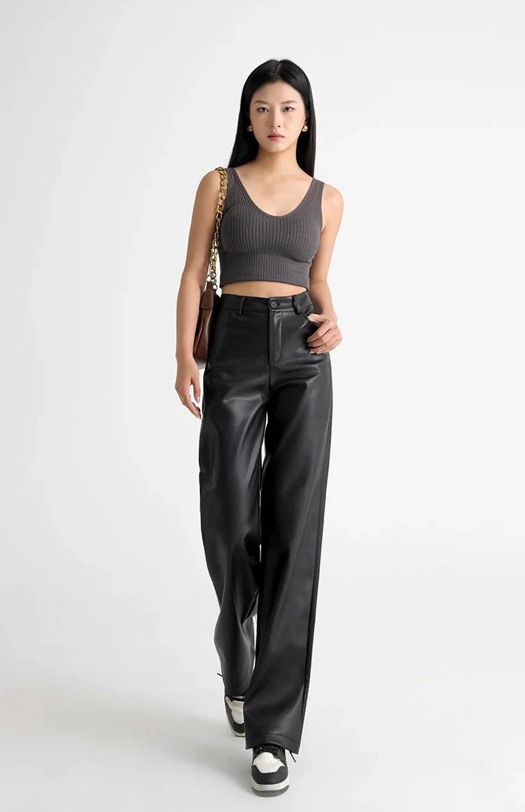 Vivienne Fleece-Lined Leather Wide-Leg Pants