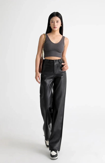 Vivienne Fleece-Lined Leather Wide-Leg Pants