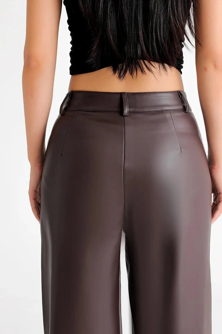 Vivienne Fleece-Lined Leather Wide-Leg Pants