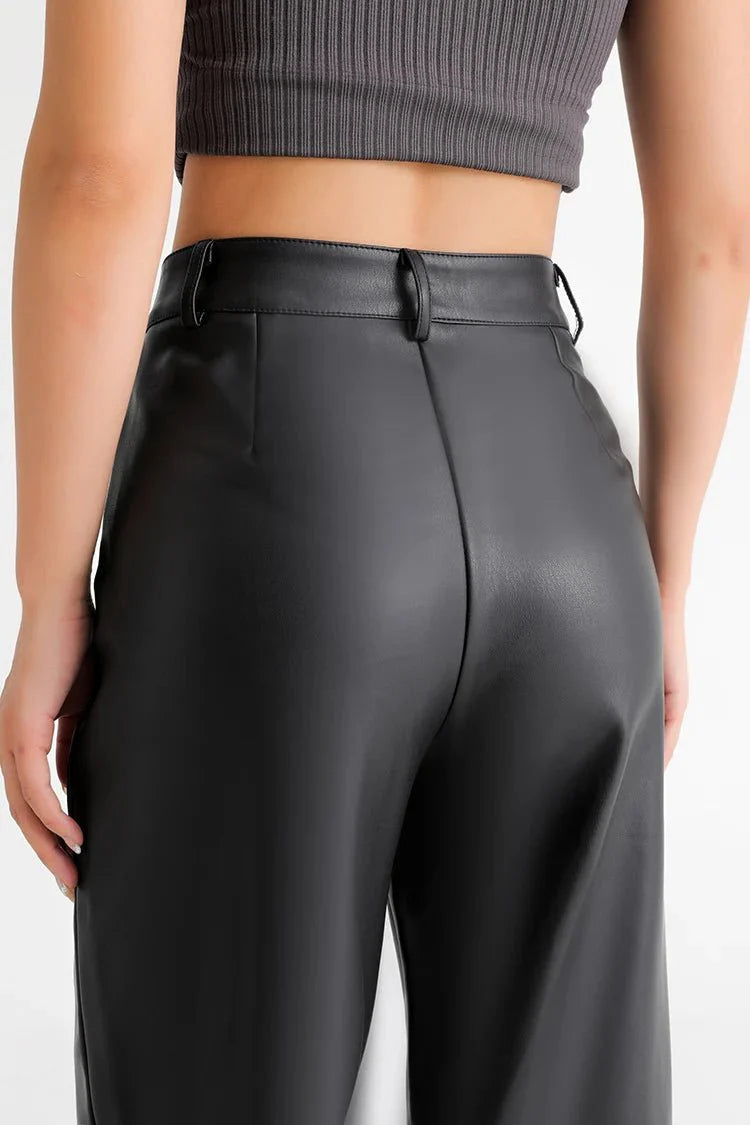 Vivienne Fleece-Lined Leather Wide-Leg Pants