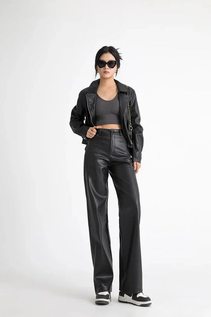 Vivienne Fleece-Lined Leather Wide-Leg Pants
