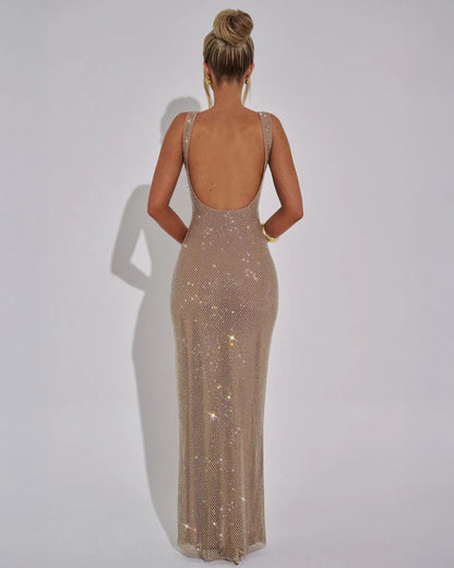Aurora Rhinestone Illusion Maxi Dress