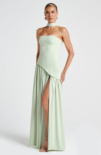 Elena Strapless Lace-Up Slit Maxi Dress