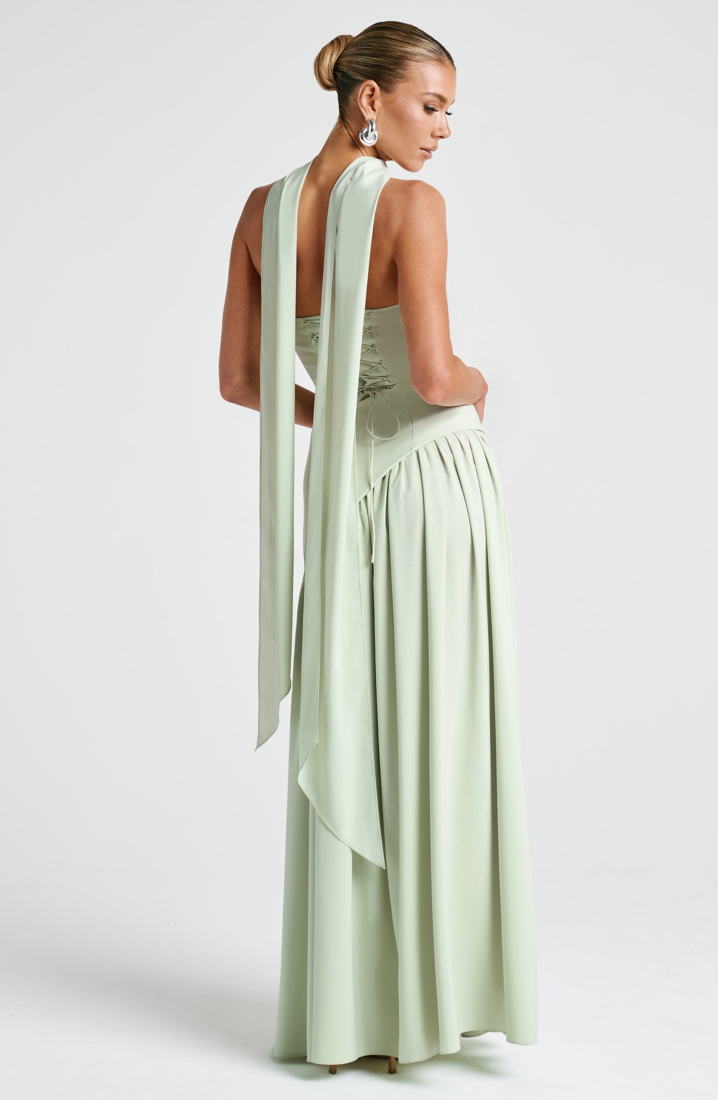 Elena Strapless Lace-Up Slit Maxi Dress