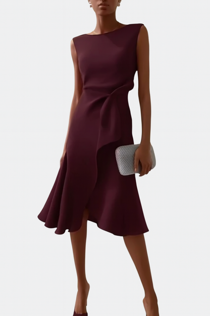Liora | Draped Asymmetric Midi Dress