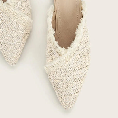 Clara Raffia Pointed Toe Flat Mules