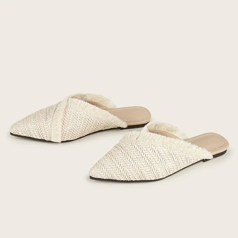 Clara Raffia Pointed Toe Flat Mules