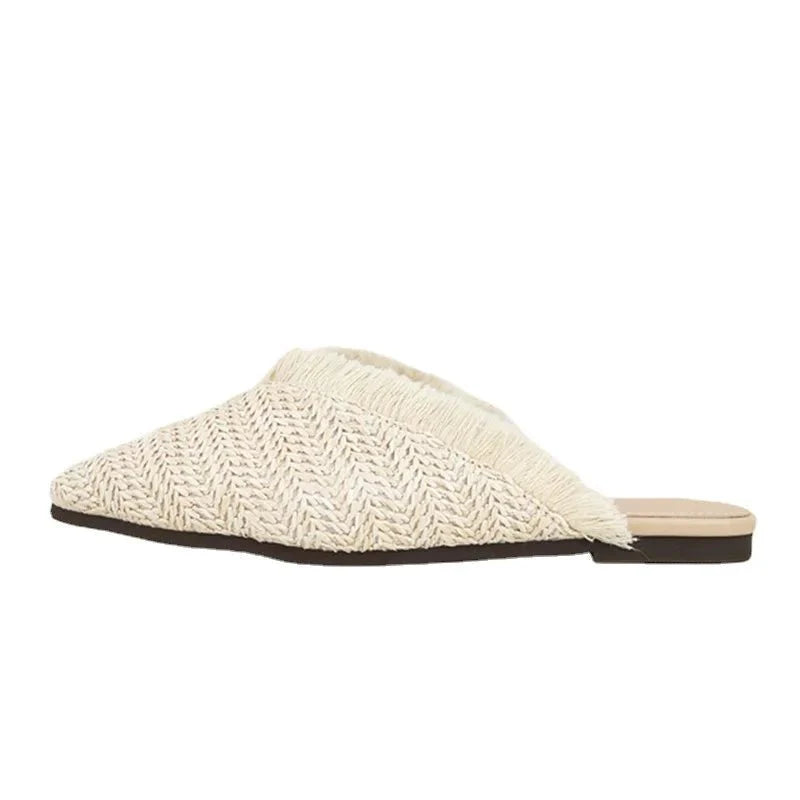 Clara Raffia Pointed Toe Flat Mules