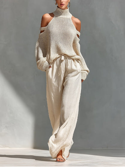 Arielle Cold Shoulder Knit Linen Pants Set