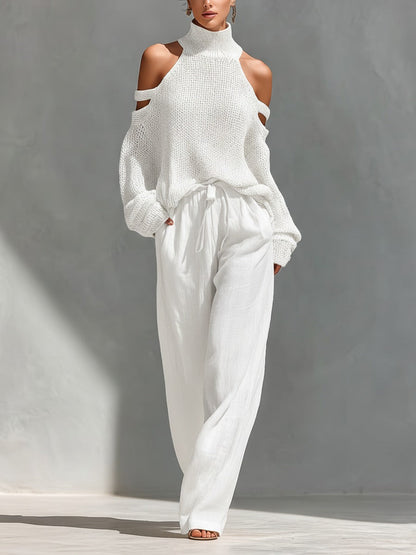 Arielle Cold Shoulder Knit Linen Pants Set