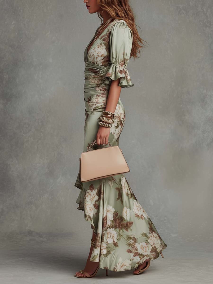 Aurelia Floral Ruched Wedding Guest Maxi Dress