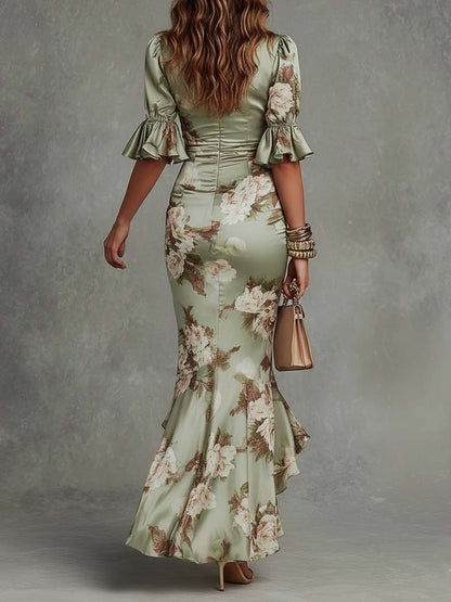 Aurelia Floral Ruched Wedding Guest Maxi Dress
