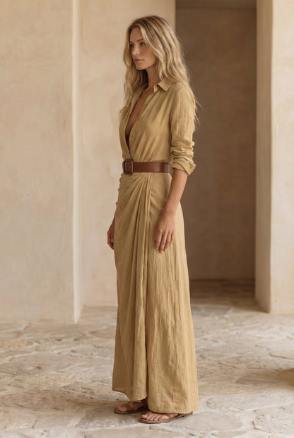 Amelie Belted Lapel Maxi Dress
