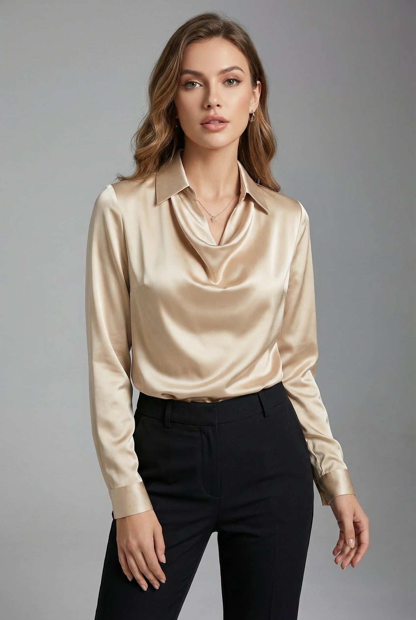 Vivienne Pleated Satin Blouse