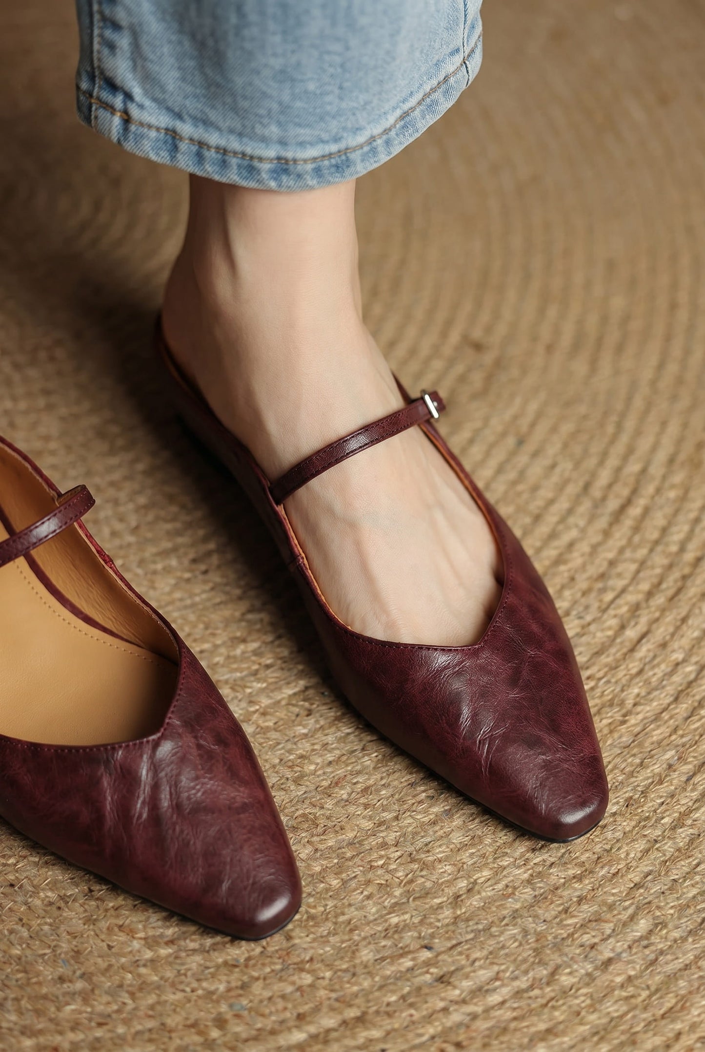 Elodie Pointed Toe Leather Mary Jane Mules