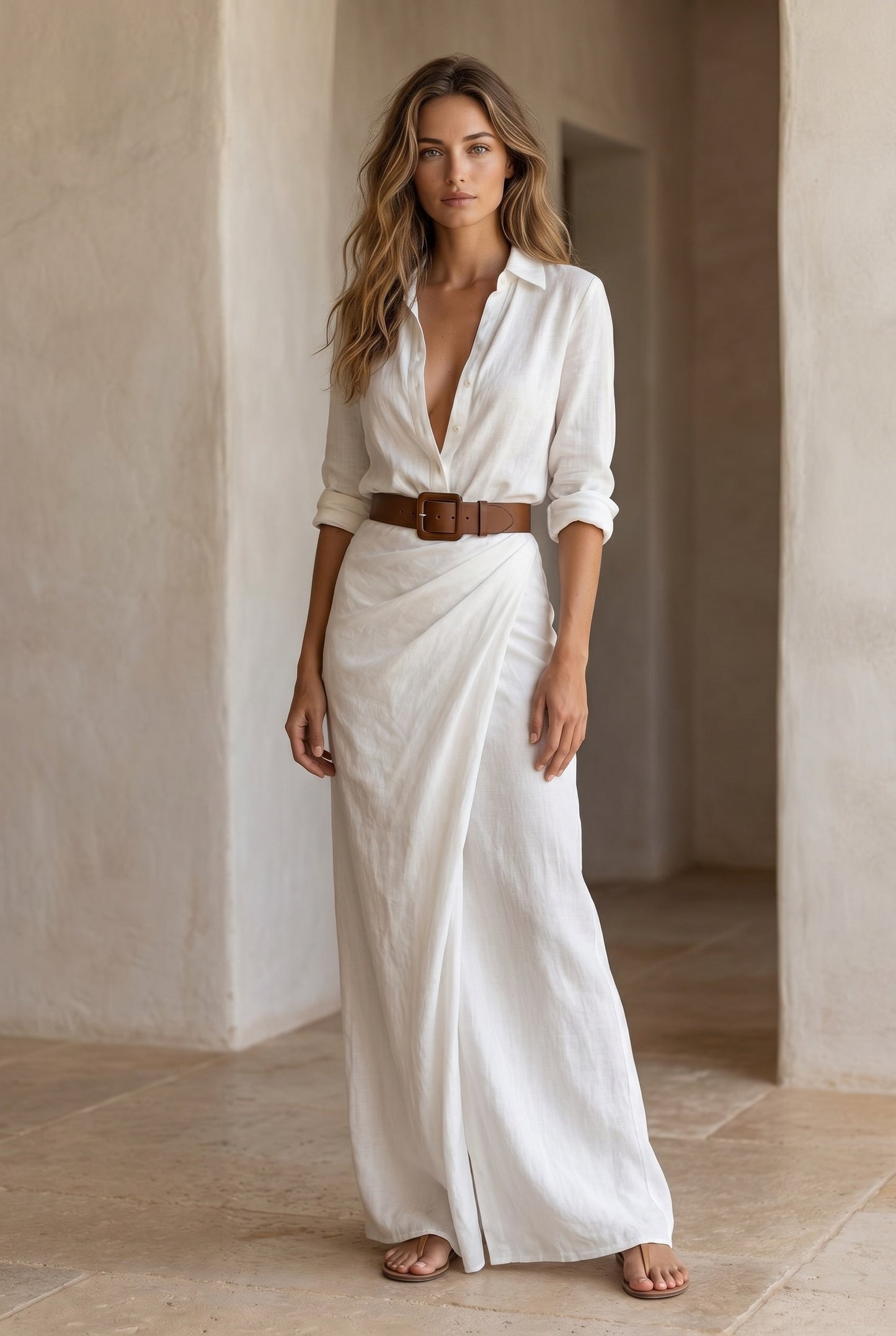 Amelie Belted Lapel Maxi Dress