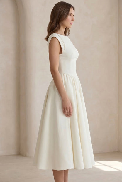 Celeste Cap Sleeve Structured Midi Dress
