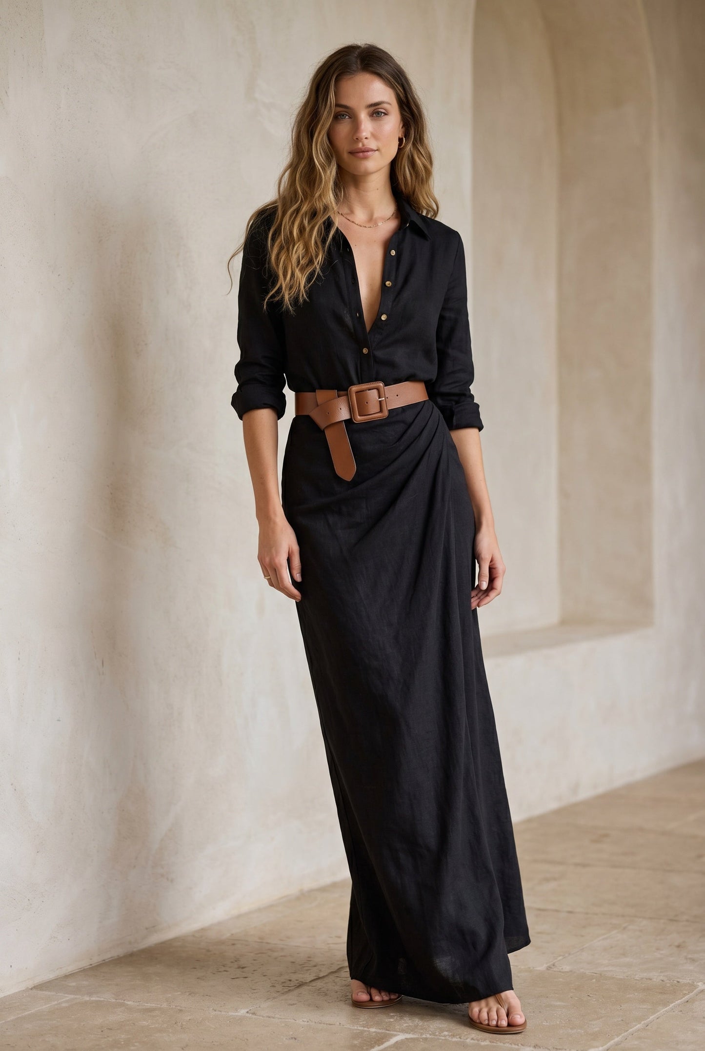 Amelie Belted Lapel Maxi Dress