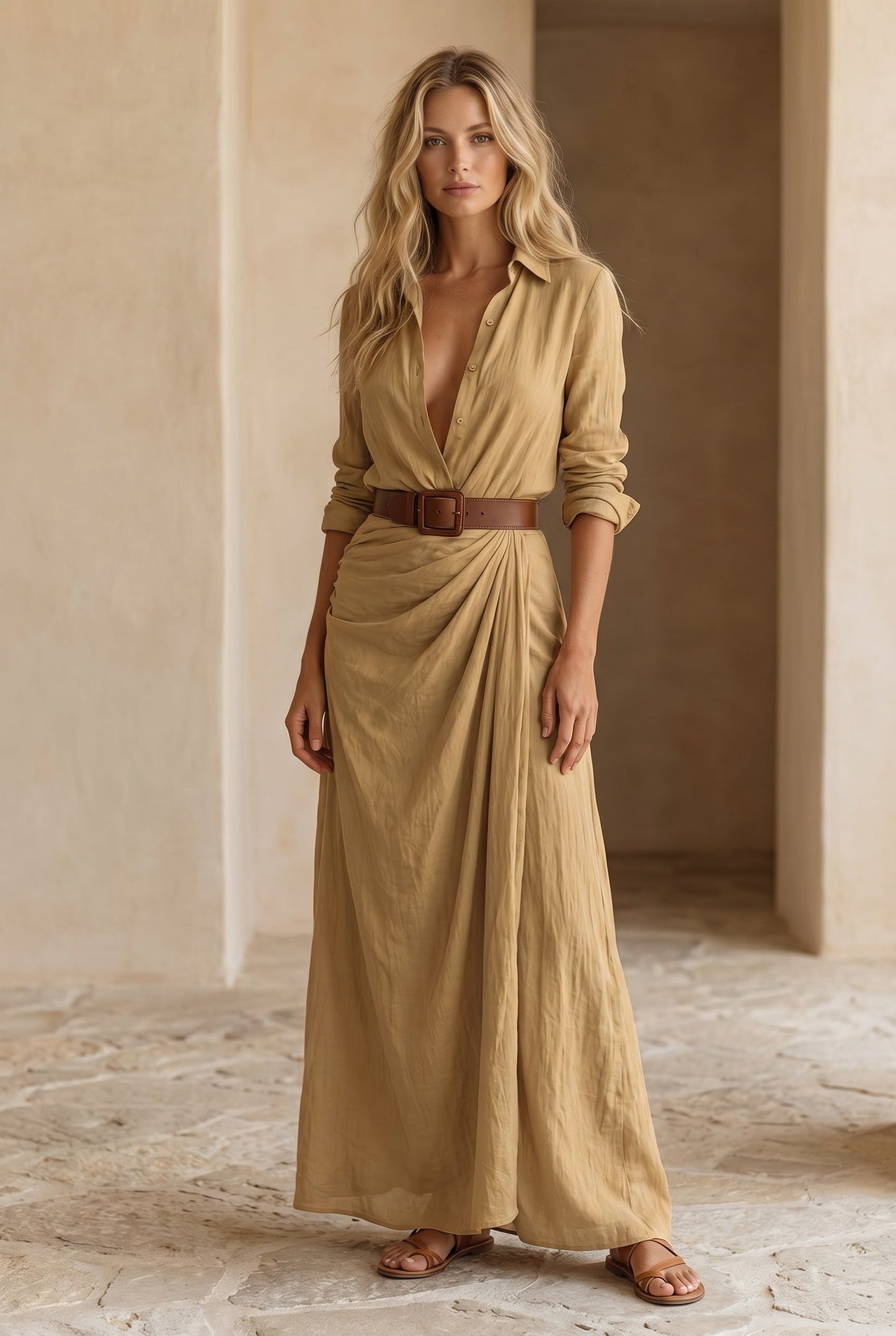 Amelie Belted Lapel Maxi Dress
