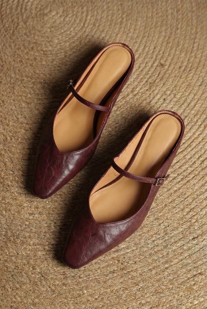 Elodie Pointed Toe Leather Mary Jane Mules
