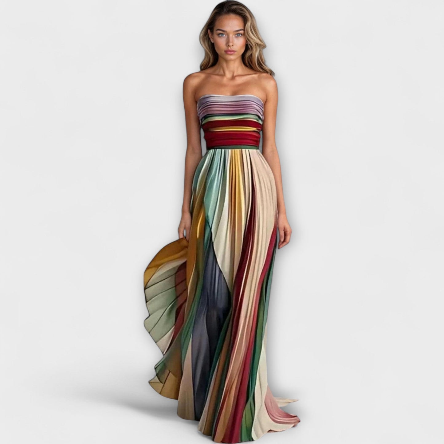 Aurora Pleated Rainbow Strapless Dress