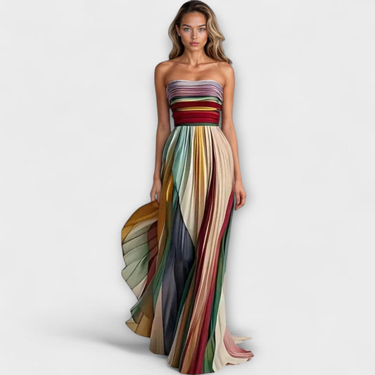 Aurora Pleated Rainbow Strapless Dress