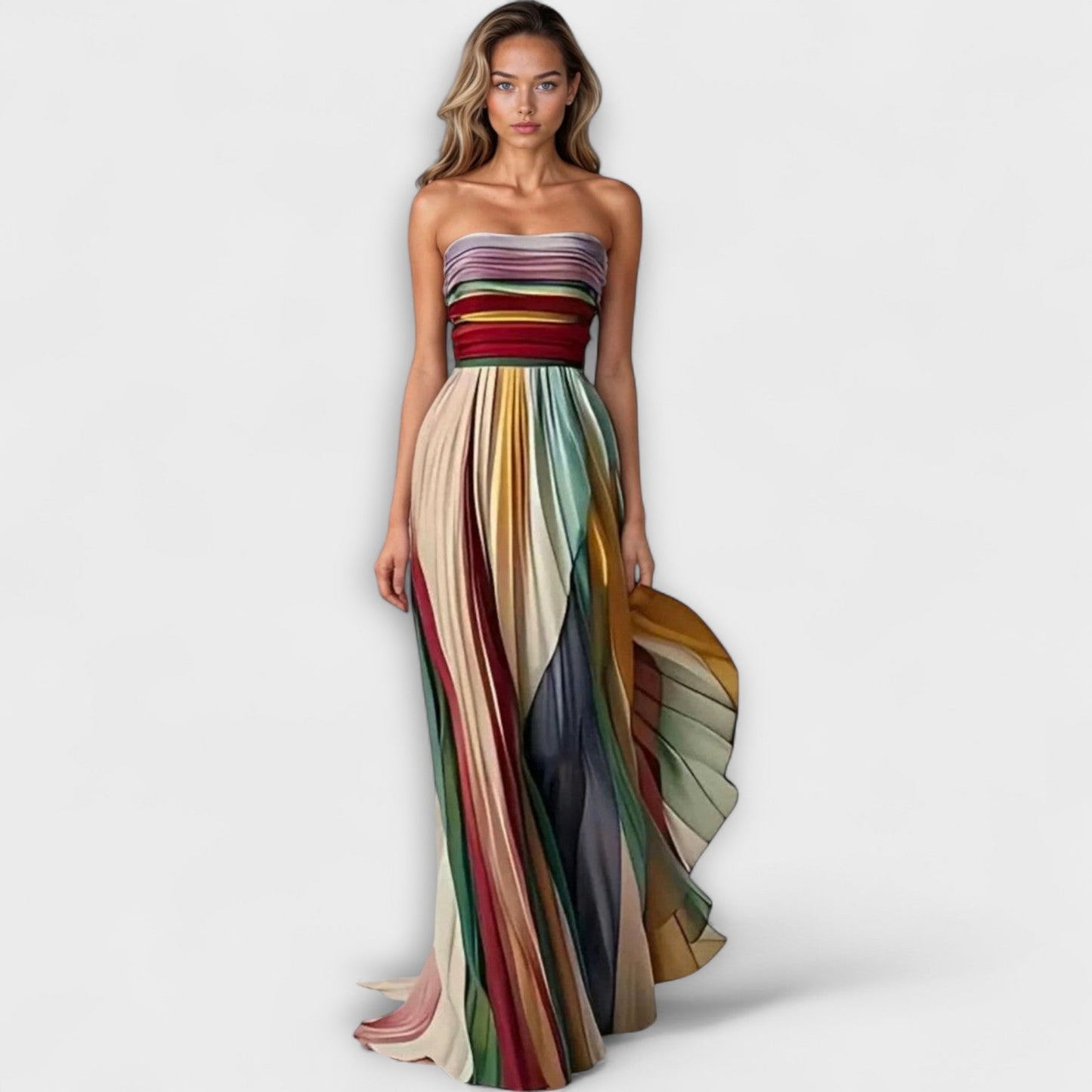 Aurora Pleated Rainbow Strapless Dress