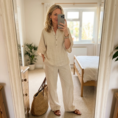 Arielle Mandarin Collar Linen Pant Set