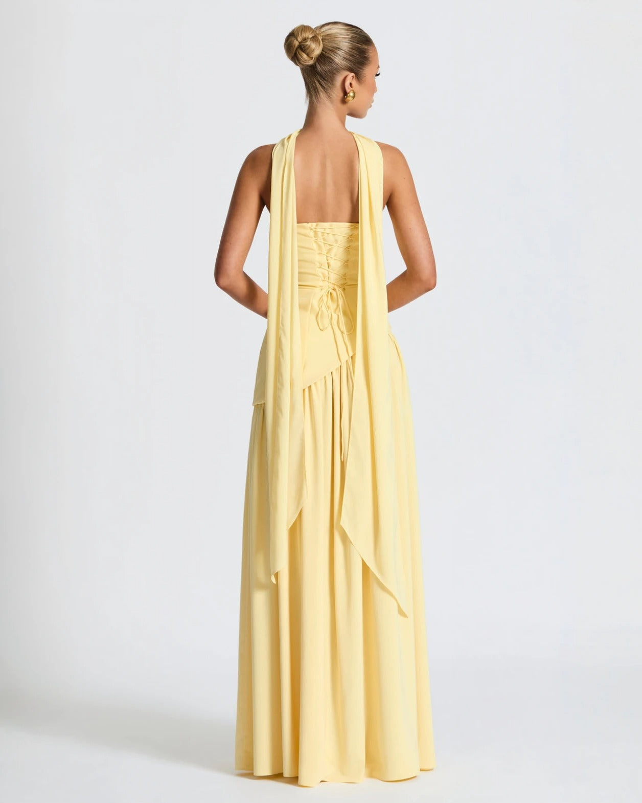 Elena Strapless Lace-Up Slit Maxi Dress