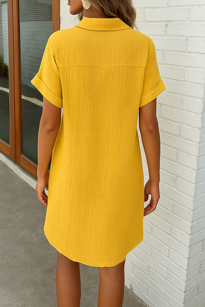 Women's Linen Button Down Shirt Dress With Pockets